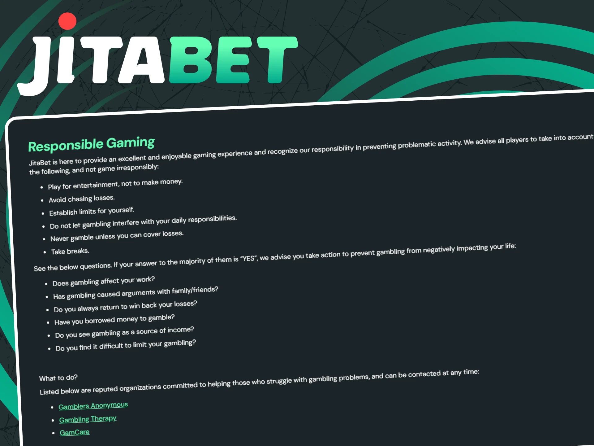 Approach games and bets on Jitabet responsibly.