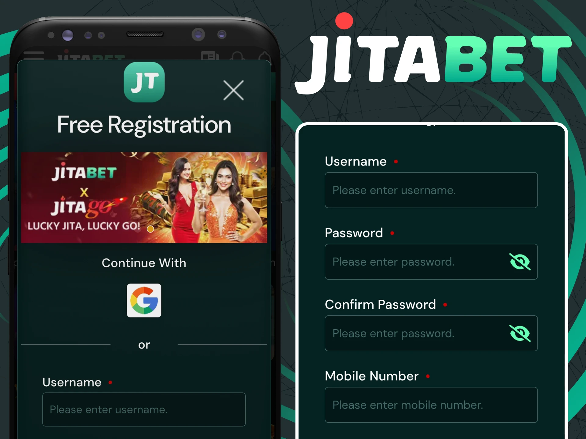 Use the Jitabet app to register.