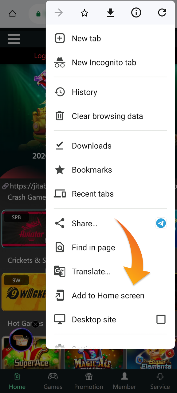 Find and tap on this button to get Jetabet android PWA app.