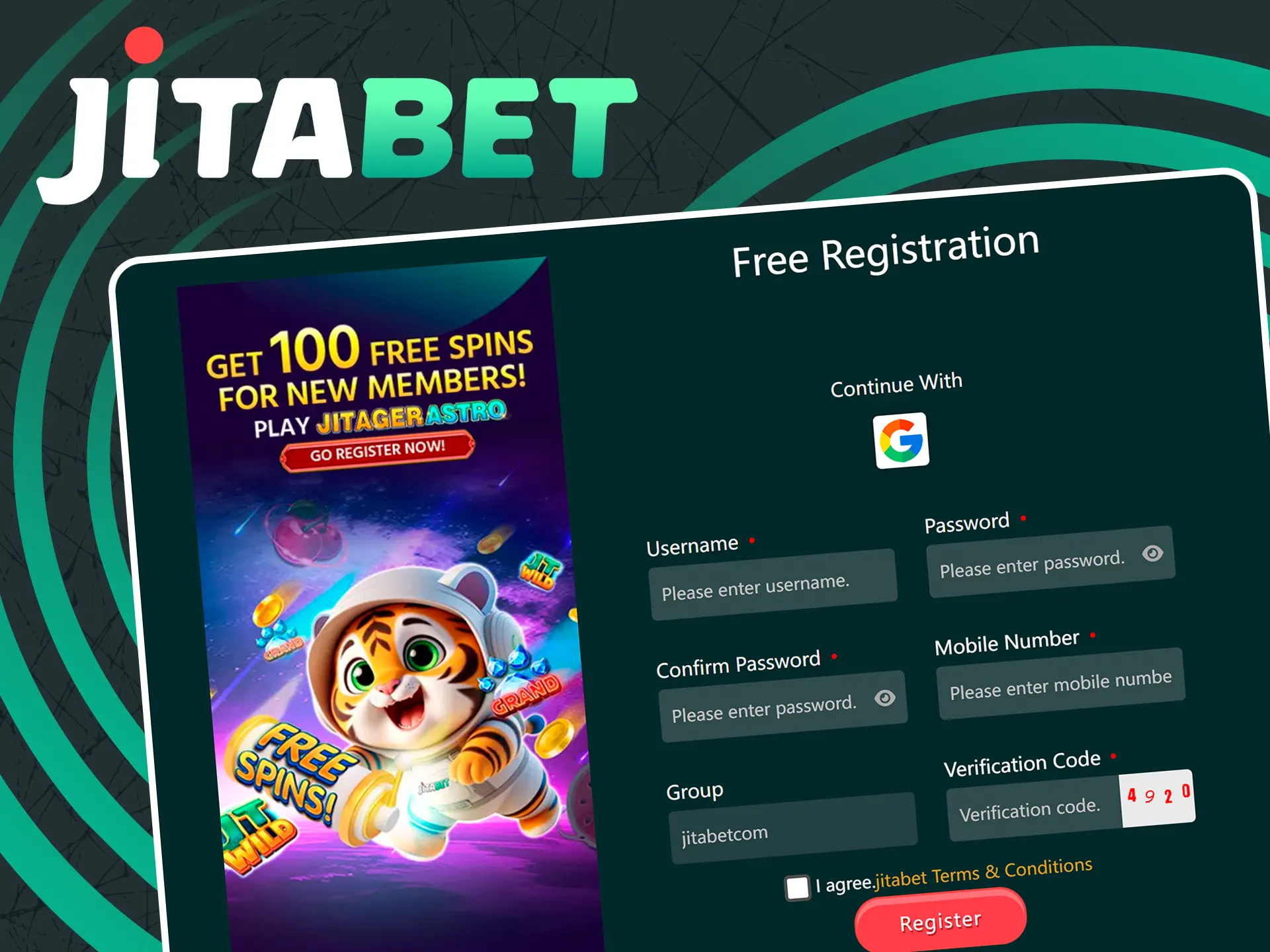 Follow easy registration steps on the Jitabet site now.